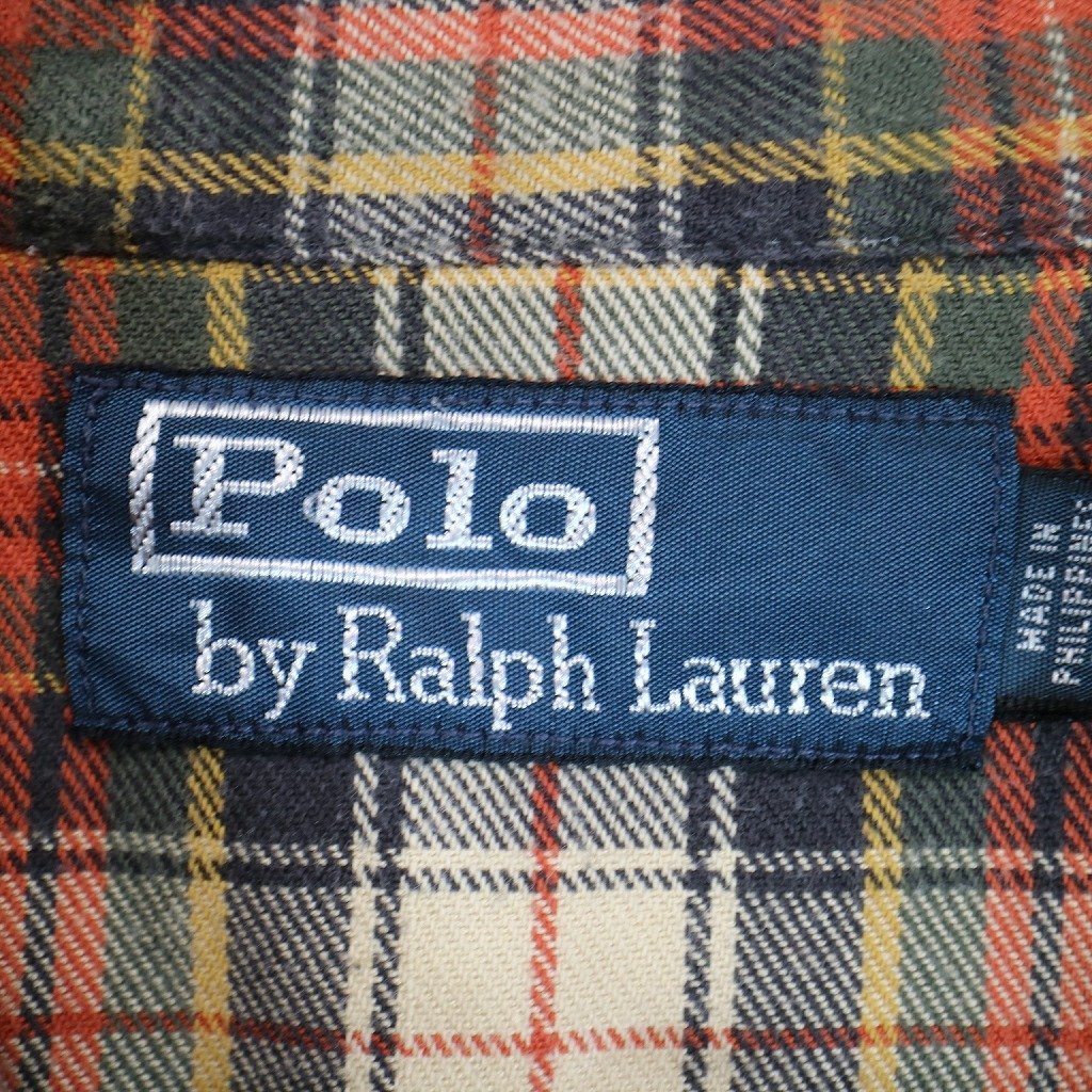 Polo by Ralph Lauren ポロバイラルフローレン チェック長袖シャツ チンストラップ エポレット レッド (メンズ XL) 中古 古着 O3227_画像8