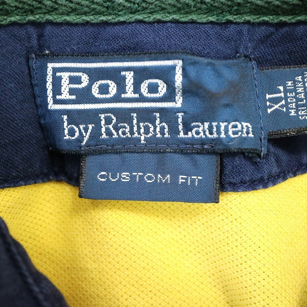 Polo by Ralph Lauren ポロバイラルフローレン ボーダー ポロシャツ 刺繍 ワッペン ネイビー (メンズ XL) 中古 古着 O3283_画像9