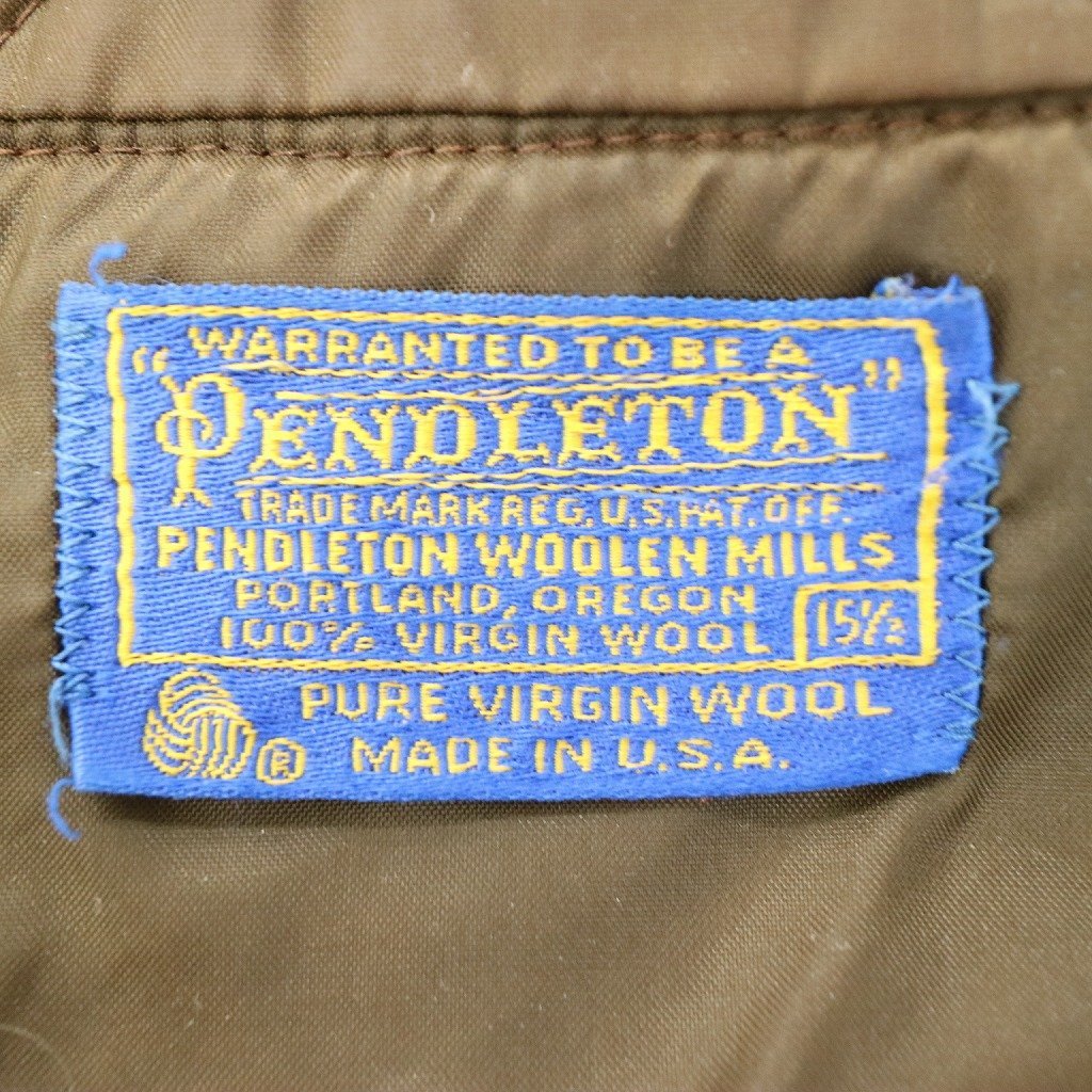 70年代 USA製 PENDLETON ペンドルトン ウールチェック長袖シャツ フラップポケット ベージュ (メンズ 15 1/2) 中古 古着 O3484_画像5