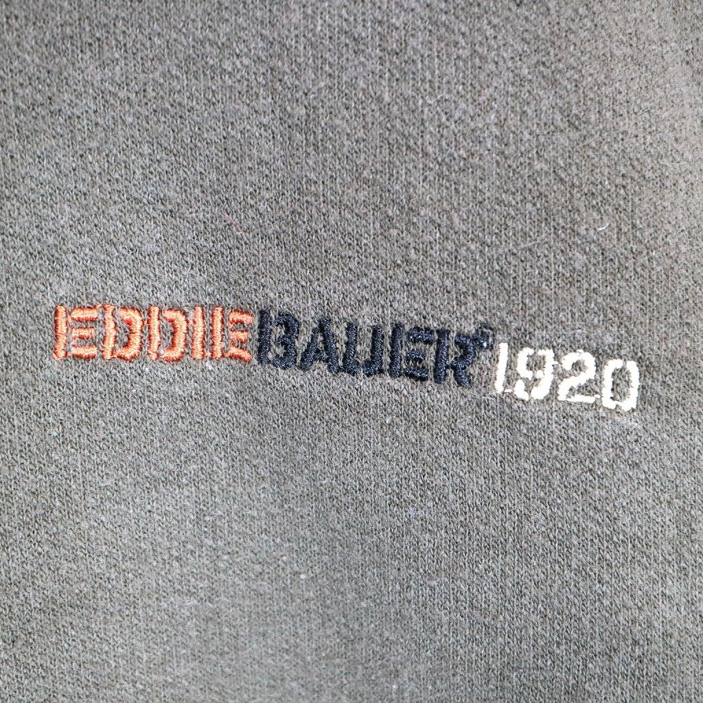 90年代 Eddie Bauer エディーバウアー ワンポイントロゴ スウェット トレーナー 刺繍 Vネック カーキ (メンズ XL) 中古 古着 O3505_画像8