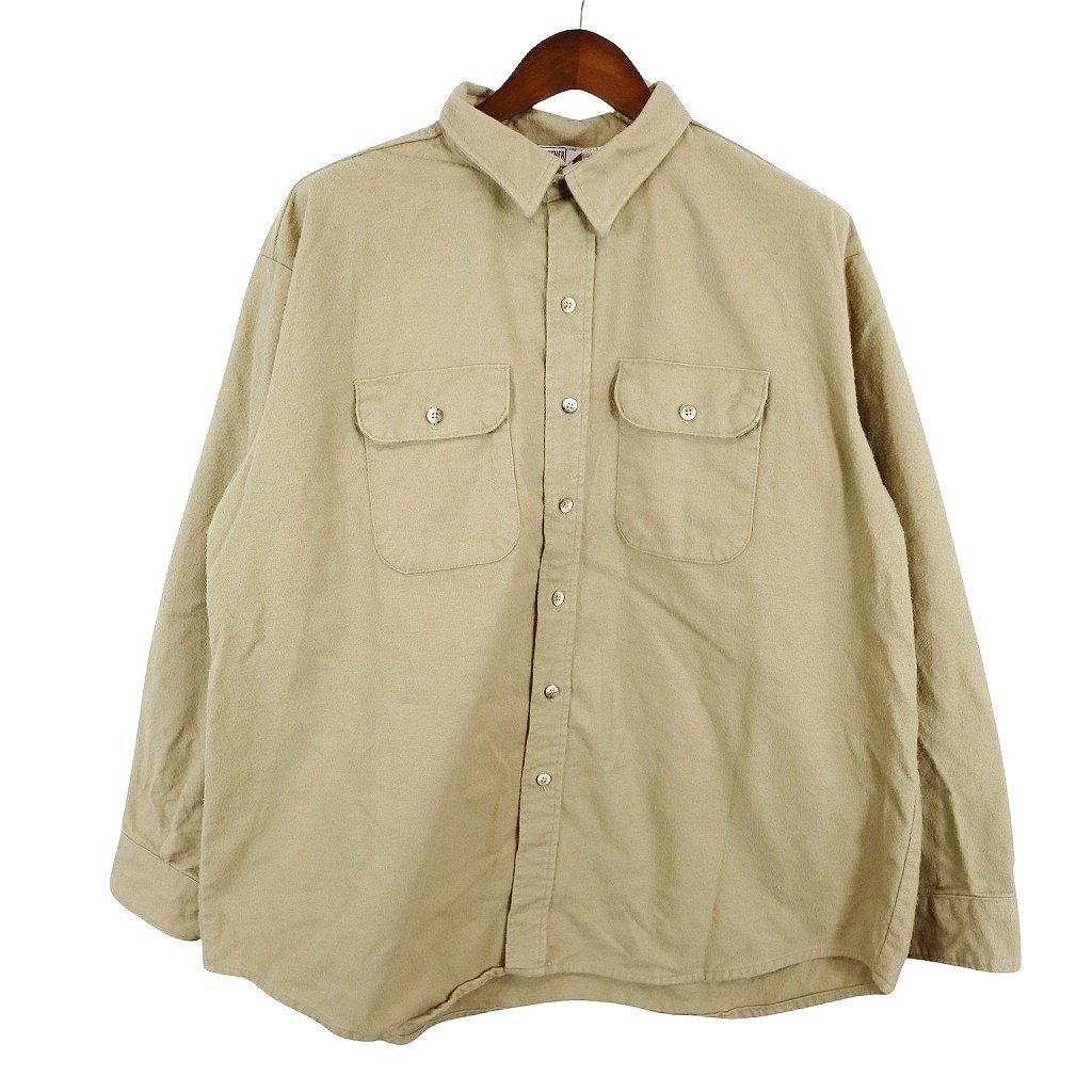 80年代 USA製 FIVE BROTHER ファイブブラザー ネルシャツ 長袖シャツ 大きいサイズ ベージュ (メンズ 3XL) 中古 古着 O4594