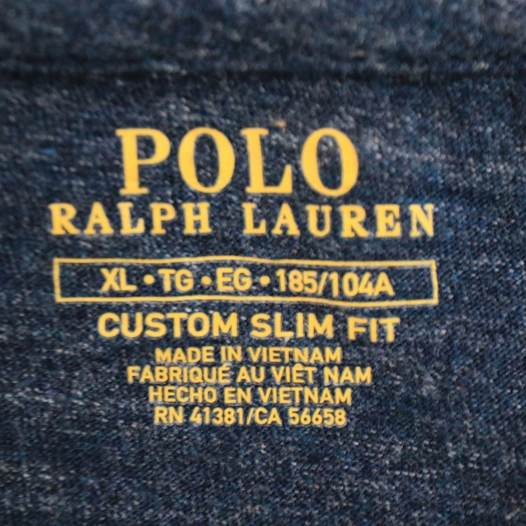 Polo Ralph Lauren ポロラルフローレン 胸刺繍 クルーネック 長袖Ｔシャツ ロンT 杢 霜降り ポニー ネイビー (メンズ XL) 中古 古着 O4653_画像6