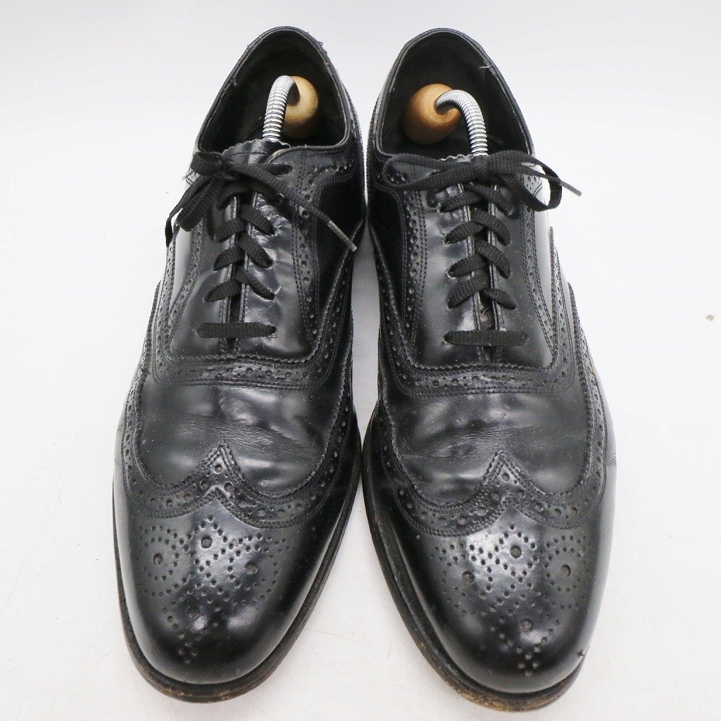 80年代 FLORSHEIM フローシャイム 内羽根式 ウィングチップ 本革 革靴 レザーシューズ ブラック ( メンズ 9 D ≒ 27cm ) 中古 古着 KA0479