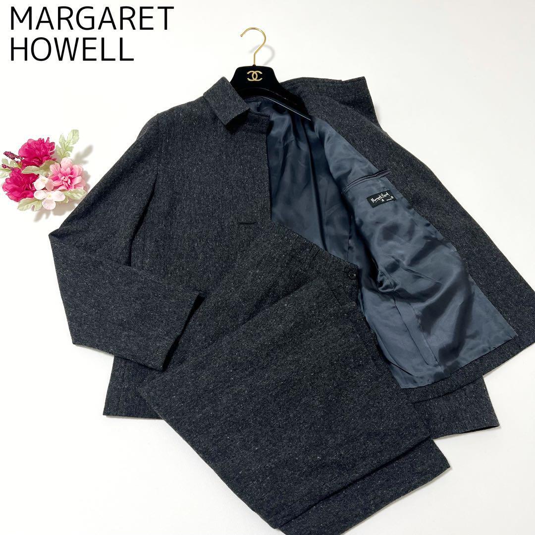 MARGARET HOWELL マーガレットハウエル セットアップ フランネル ウール ジャケット スカート ダークグレー Ⅲ_画像1