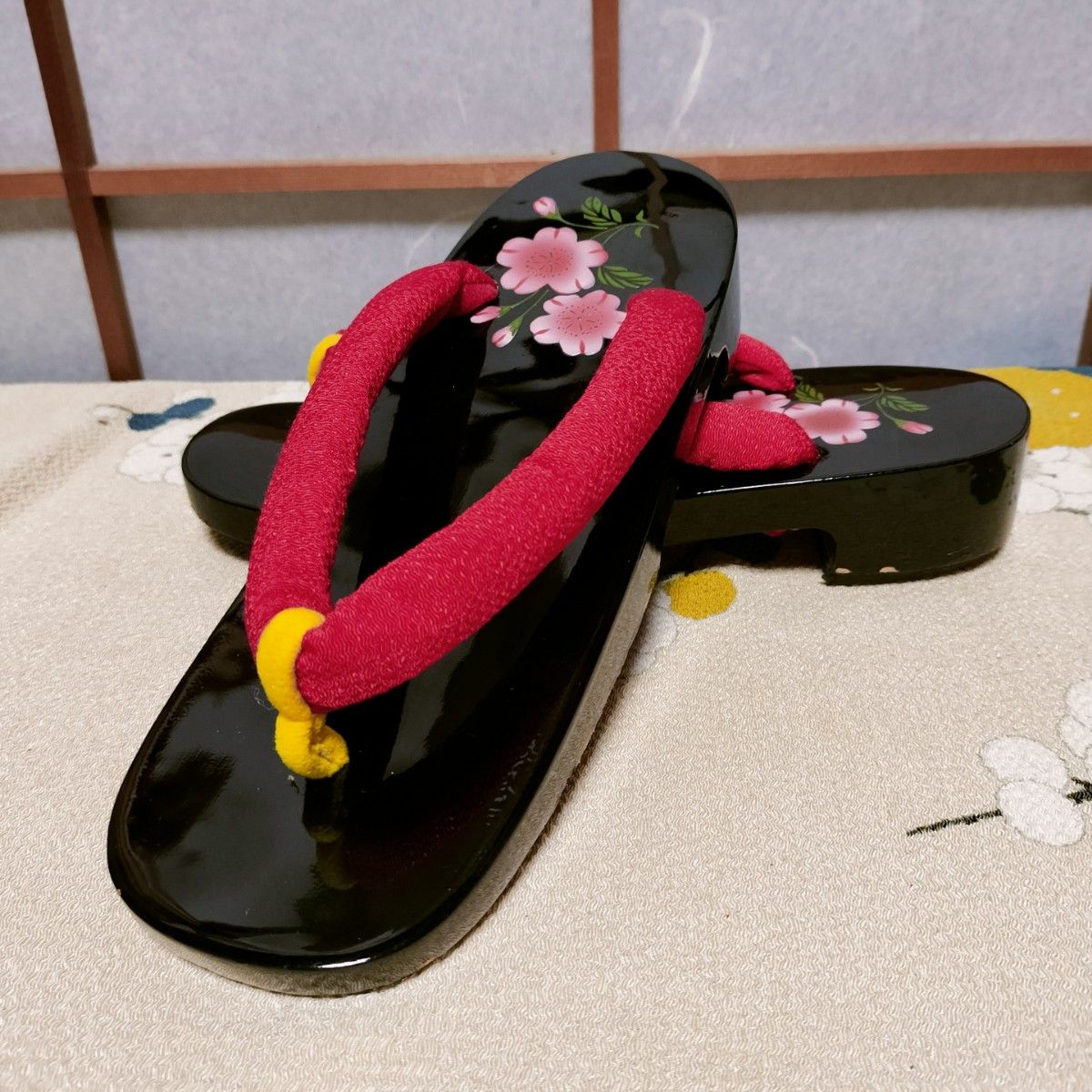 Lサイズ」塗り下駄 24cm 下駄 和装小物 草履 桜 縮緬|PayPayフリマ