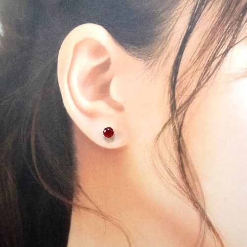 K10 natural ruby 5mm earrings (.. processing ) round WG YG Gold 7 month birthstone jewelry one bead stud 