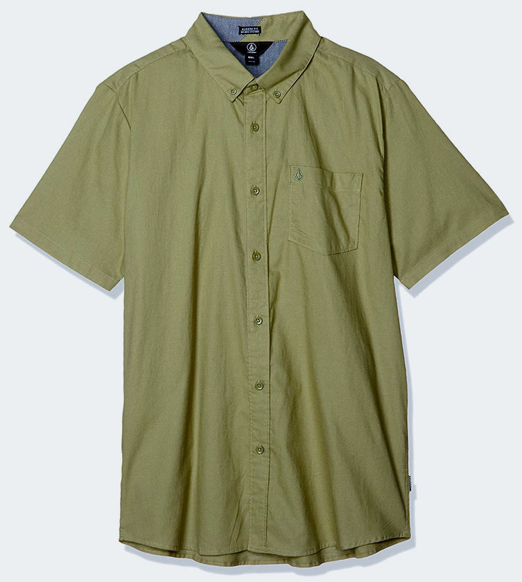 Volcom Everett Oxford 半袖 シャツ Sサイズ 胸ポケット グリーン 緑 ボルコム ボタンダウン _画像1