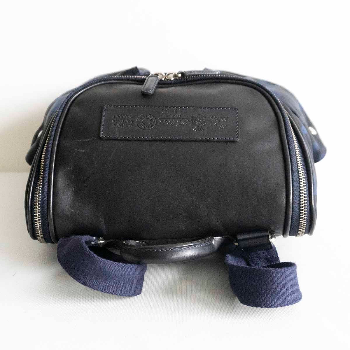 【美品】FELISI 【15/54-CF リュック】ネイビー レザー×ナイロン 迷彩 カモフラージュ バックパック バッグ BAG 2309209_画像4