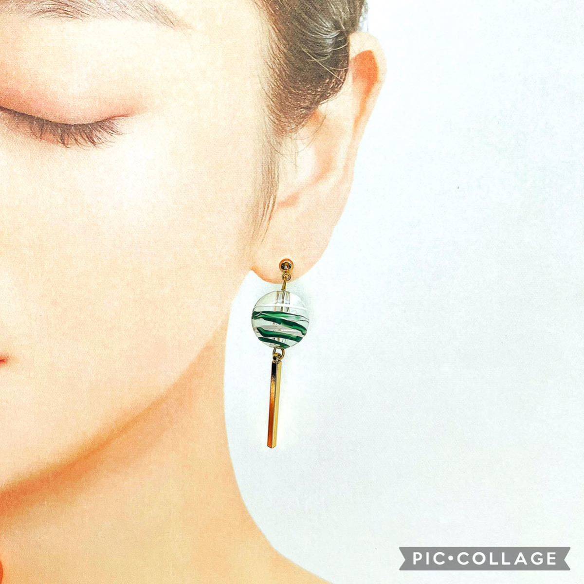 * wind bell earrings green * ear decoration hand made accessory lady's beads earrings swaying pretty green kimono small articles 