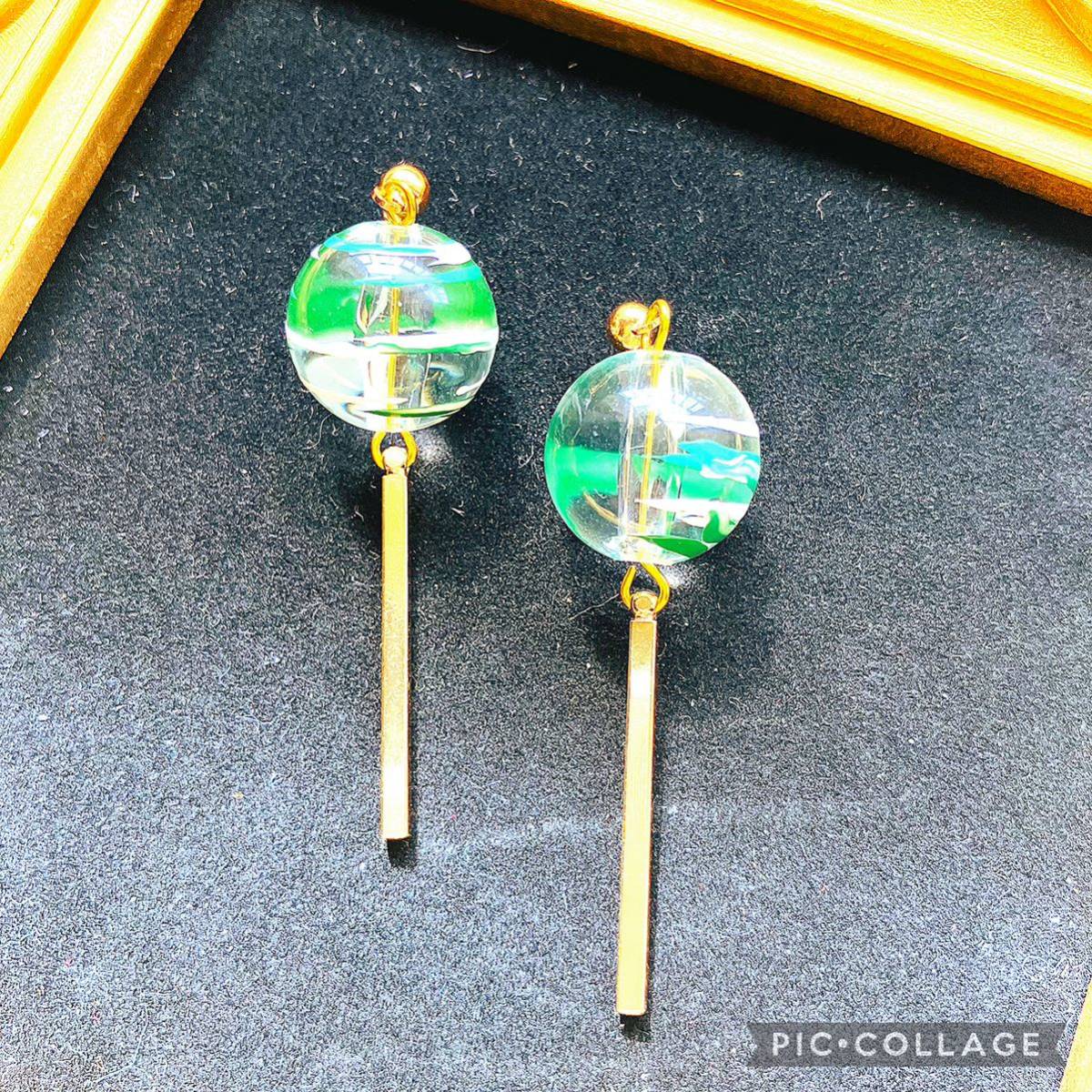 * wind bell earrings green * ear decoration hand made accessory lady's beads earrings swaying pretty green kimono small articles 