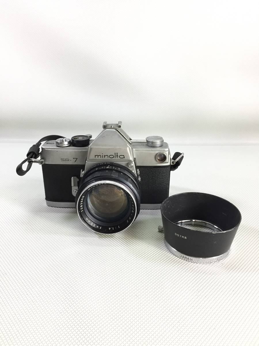 S2517○minolta ミノルタ SR-7 フィルムカメラ 一眼レフカメラ レンズ/AUTO ROKKOR-PF 1:1.4 f=58mm シャッターOK_画像1