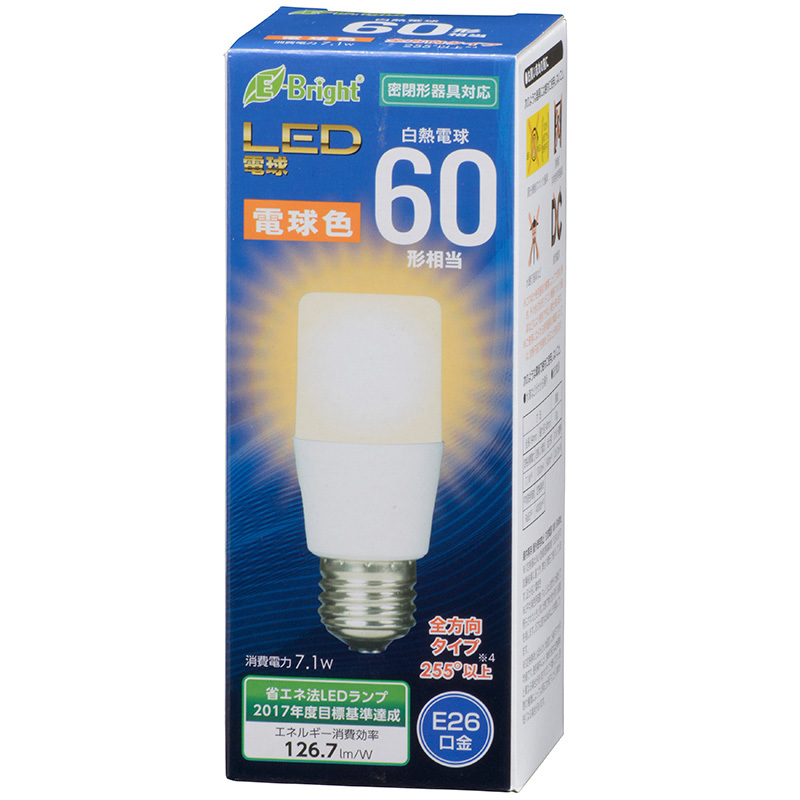LED電球 T形 E26 60形相当 電球色_LDT7L-G AG20 06-3607 オーム電機_画像1