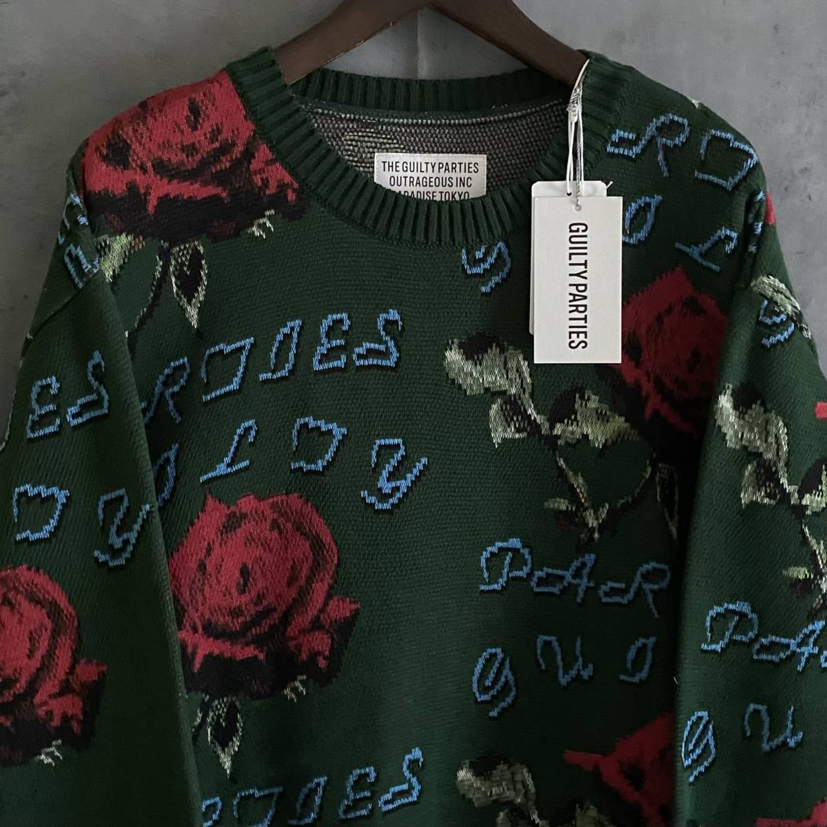 緑 22FW 新品 M WACKO MARIA ワコマリア 薔薇 ニット_画像2