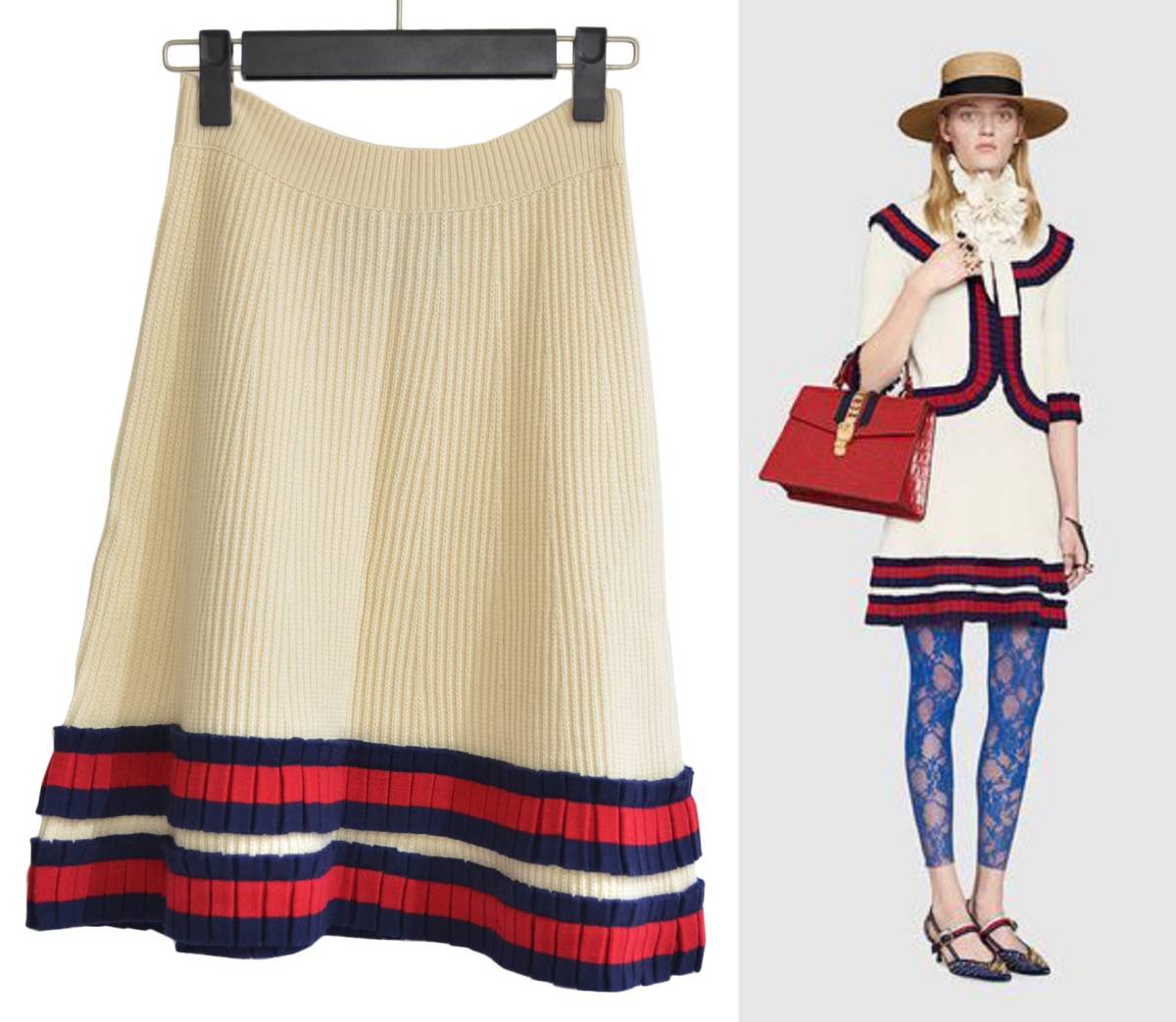 17AW GUCCI Gucci knitted wool pleated skirt Y-237590