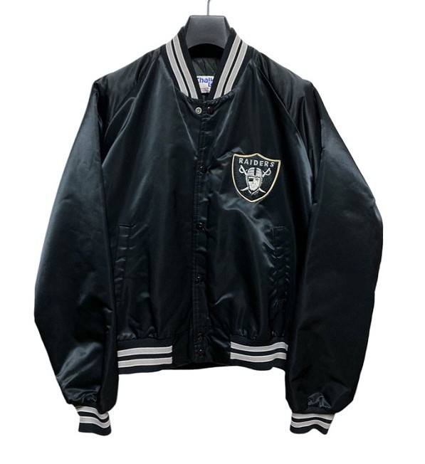 [ хороший ]80s90s~USA производства NFL RAIDERS/ Raider sChalk line с хлопком входить атлас куртка чёрный M черный нашивка Logo RUNDMC KJ старый .