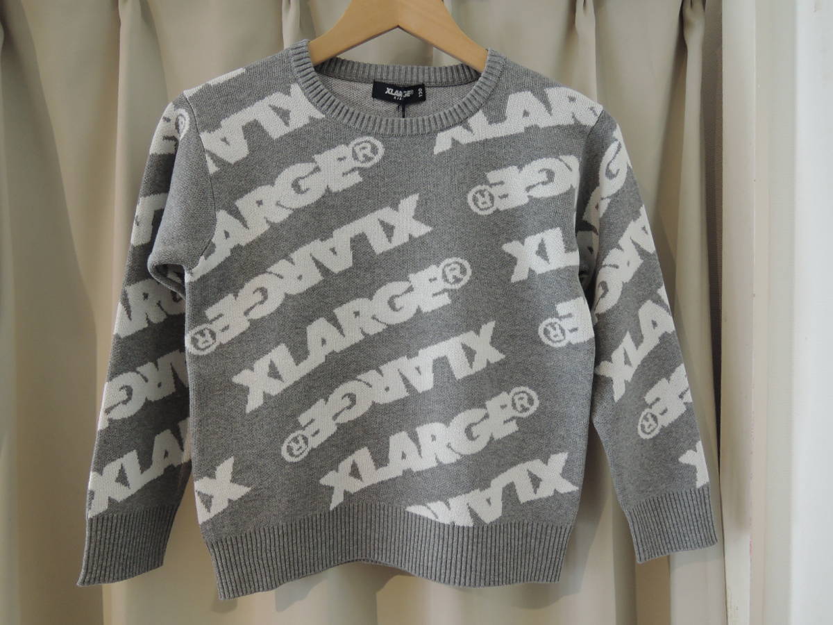 X-LARGE XLarge XLARGE Kids Logo total pattern ja card knitted ash 130 newest popular commodity price cut! including carriage 