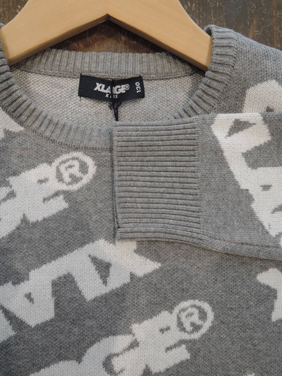 X-LARGE XLarge XLARGE Kids Logo total pattern ja card knitted ash 130 newest popular commodity price cut! including carriage 