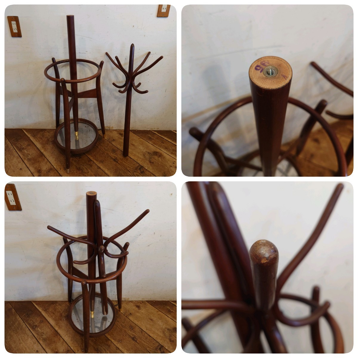  Akita woodworking Vintage coat hanger A-964/ paul (pole) stand umbrella stand hat .. bending tree peace modern Northern Europe style less seal to- net ...