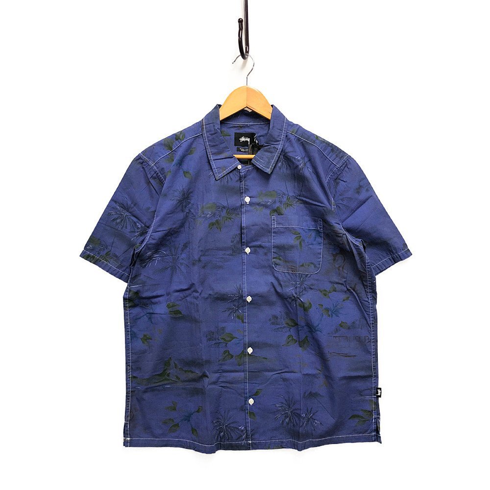 STUSSY ステューシー ALOHA SHIRT USA製 アロハシャツ 半袖 ブルー系 サイズL 正規品 / B4202