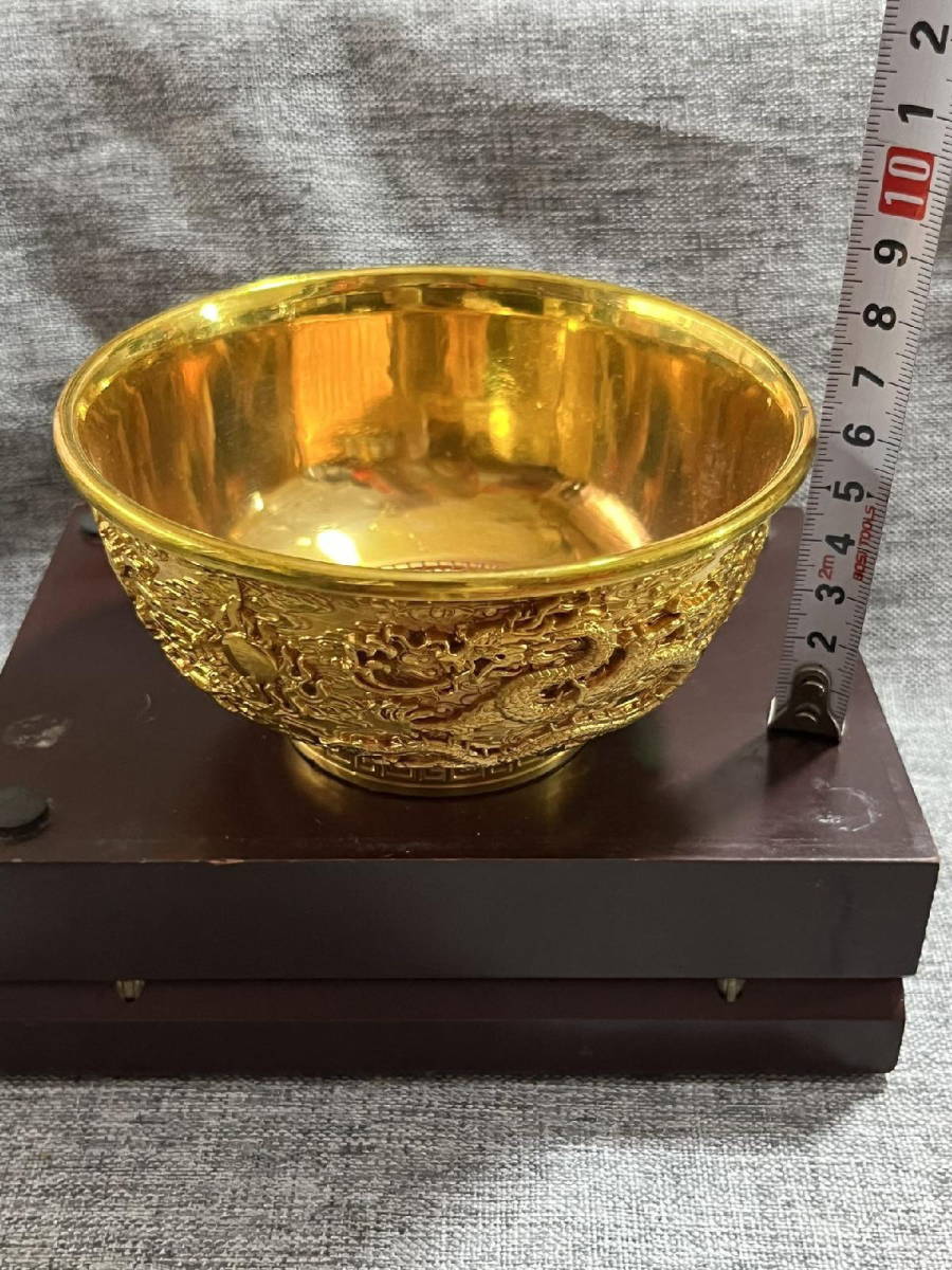 清代龍鳳紋古い金碗-