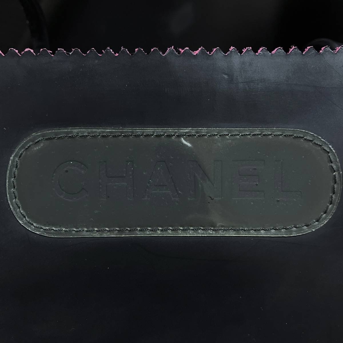 A4◎ CHANEL シャネル レザー ロゴ スクエア トートバッグ ブラック