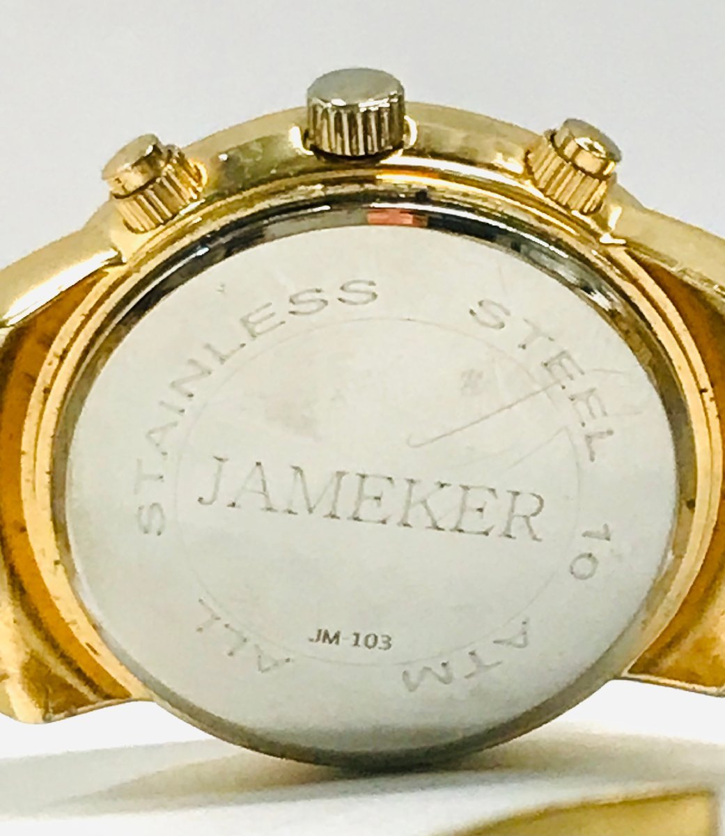 qow.YV404 JAMEKERdore Swatch rhinestone bezel stainless steel × Gold record chronograph immovable Junk 