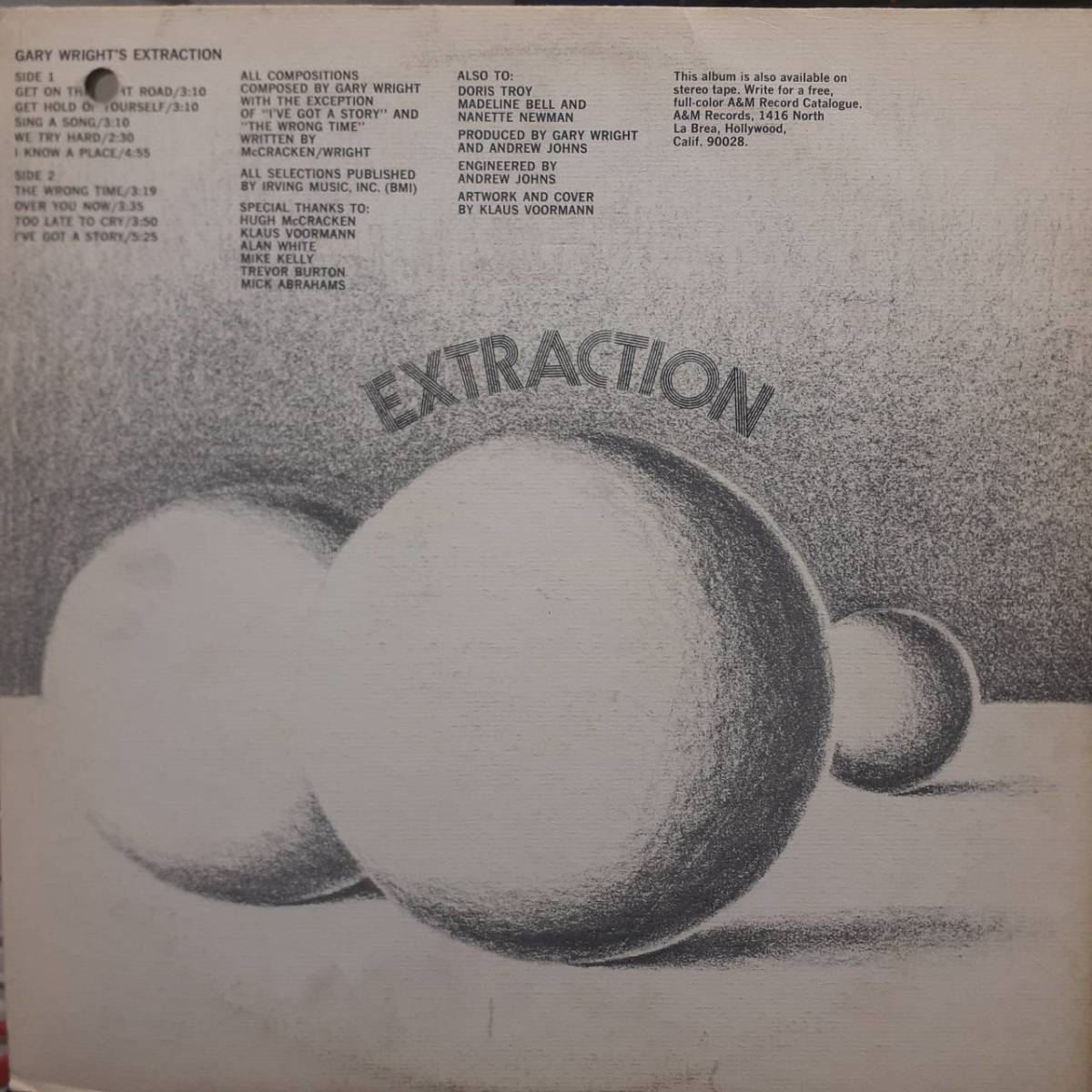 PROMO米A&MオリジLP プロモ白ラベル Gary Wright / Extraction 1970年 SP-4277 ジャケ絵 Beatles Revolverの Klaus Voormann！Spooky Tooth_画像3