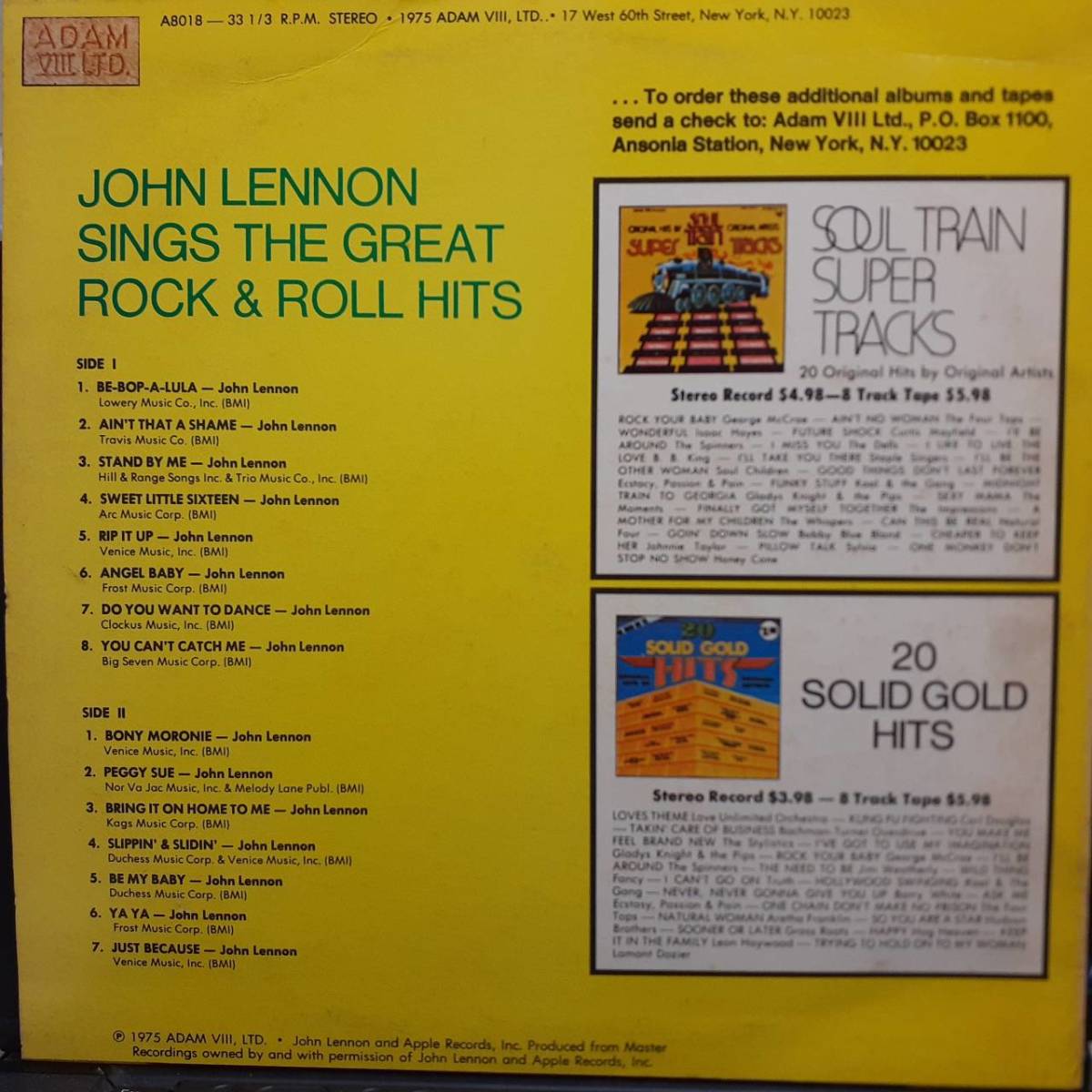 レア！米ADAM III盤LP！John Lennon / Sings The Great Rock And Roll Hits 1970年代？ A8018 通信販売限定盤！ジョン・レノン Beatles_画像3