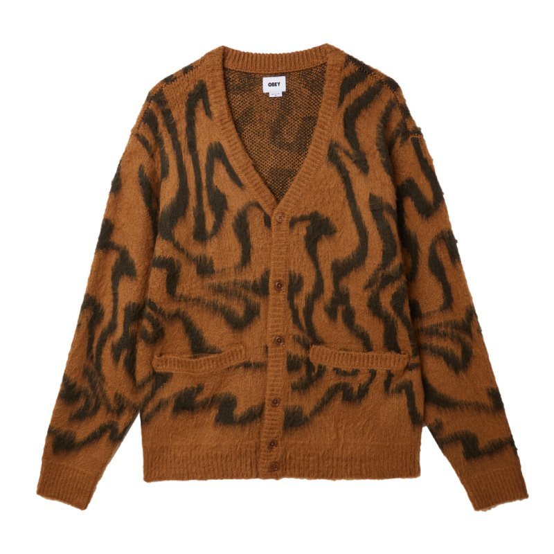 最高品質の 新品 OBEY オベイ ニットカーディガン モヘア調 マーブル柄 ブラウンベース 茶 XL カーディガン 最高品質の 新品 OBEY オベイ ニットカーディガン モヘア調 マーブル柄 ブラウンベース 茶 XL カーディガン