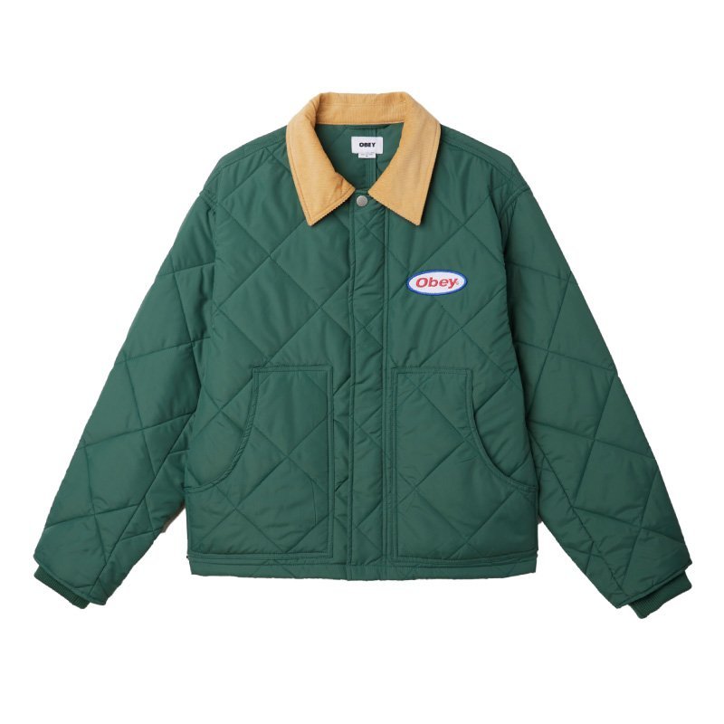 新品 OBEY オベイ キルティングワークジャケット アウター 襟コーデュロイ ツートン グリーン 緑 XL 大きいサイズ