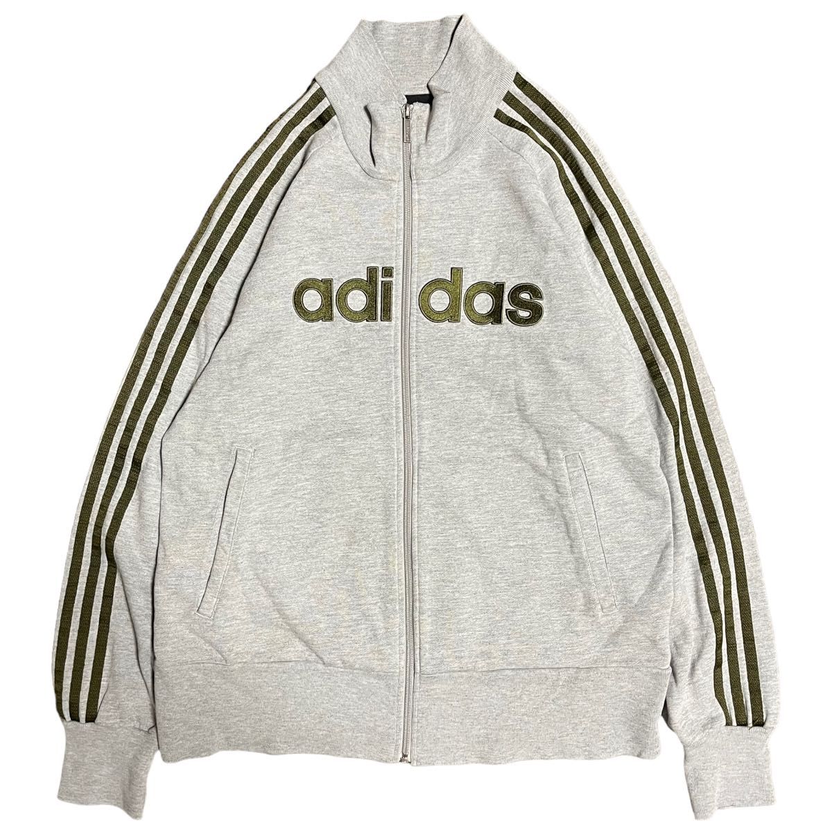 00’s adidas トラックジャケット センター刺繍ロゴ グレー×グリーン