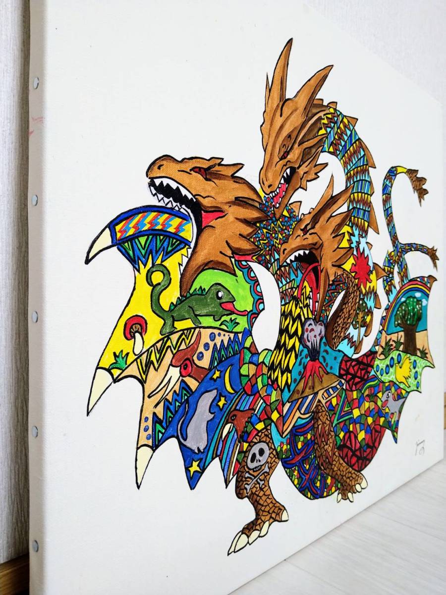 売れ筋商品 F10号】ジミー大西【キングギドラ】手描き大型作品/肉筆保証 絵画