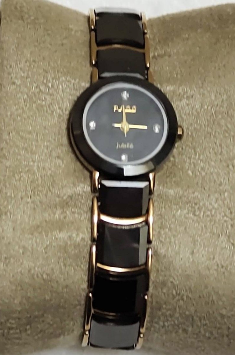 【美品】ラドーRADO ジュビリーQZ180.0286.5 セラミックブラック文字盤 クオーツレディース腕時計