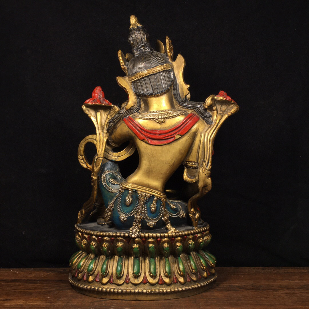 古寶奇蔵】銅製・彩繪・金鍍・自在度母像・置物・賞物・中国時代美術