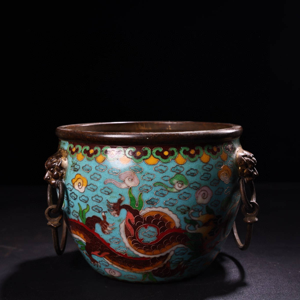 蔵友館蔵品・銅製・景泰藍・琺瑯彩・龍鳳聚寶・虎頭罐】・希少珍品
