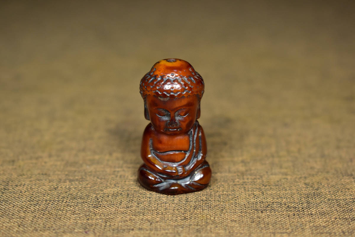 古寶奇蔵】角材細密彫・小萌仏・置物・賞物・中国時代美術-