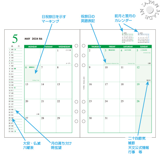 AQDO стандартный товар 2024 год версия Cookday система заправка A5 размер 1 месяцев 2 страница блок календарь + 4 сезон. Kei линия A04