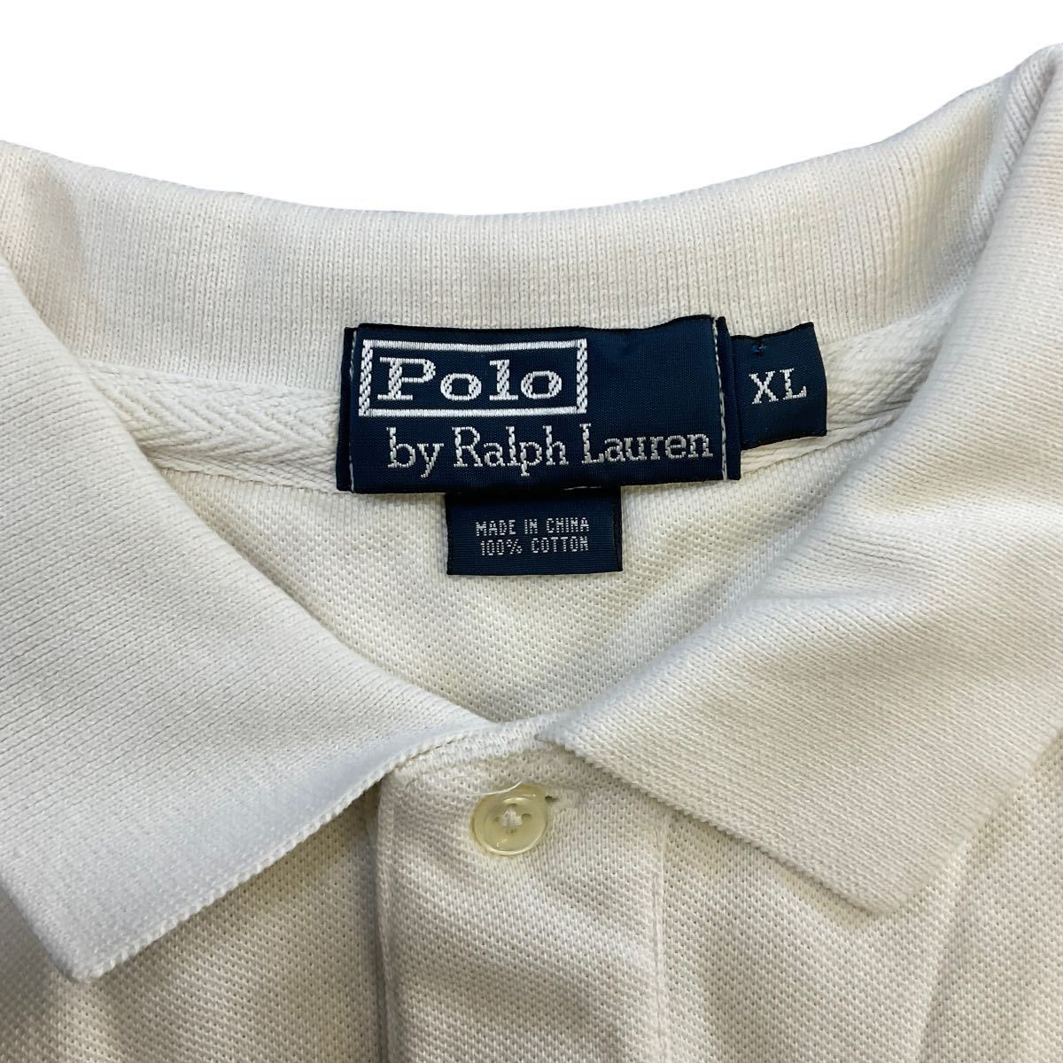 90s Polo Ralph Lauren ポロシャツ XL ホワイト ラルフローレン ビックロゴ コットン 半袖 ポロ ラルフローレン 胸ポケット_画像4