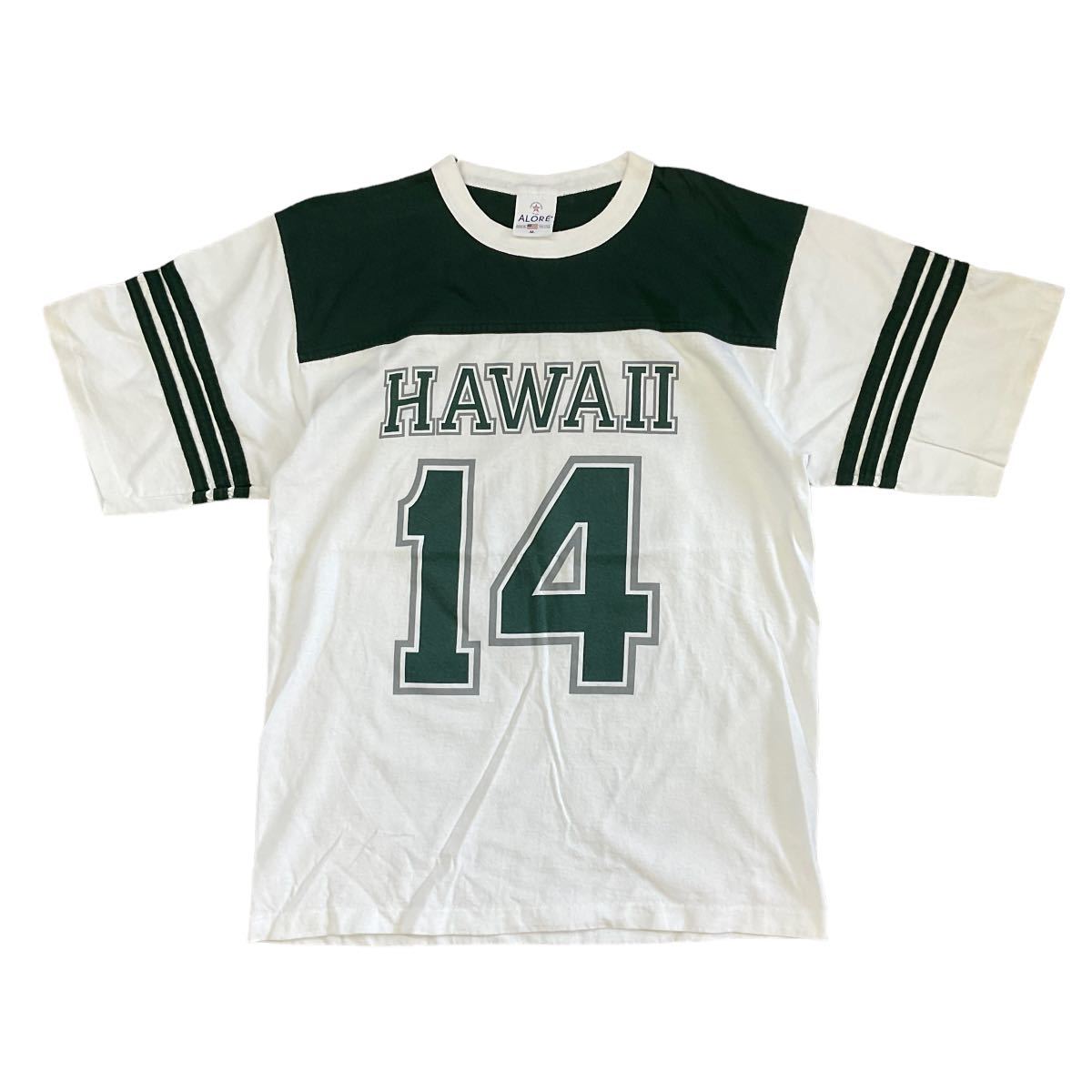 90s USA製 HAWAII 半袖 Tシャツ M 両面 ナンバリング 14 フットボール ALORE カレッジ ヴィンテージ プリントTシャツ