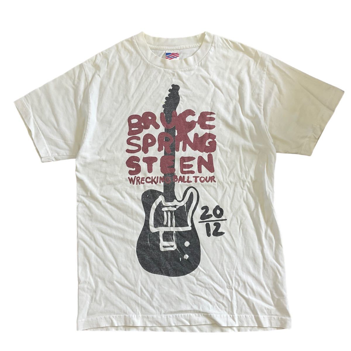 BRUCE SPRING STEEN ホワイトM 半袖 Tシャツ ブルース スプリングスティーン 2012年 ツアー USA ギター バンド ロック バンT_画像1