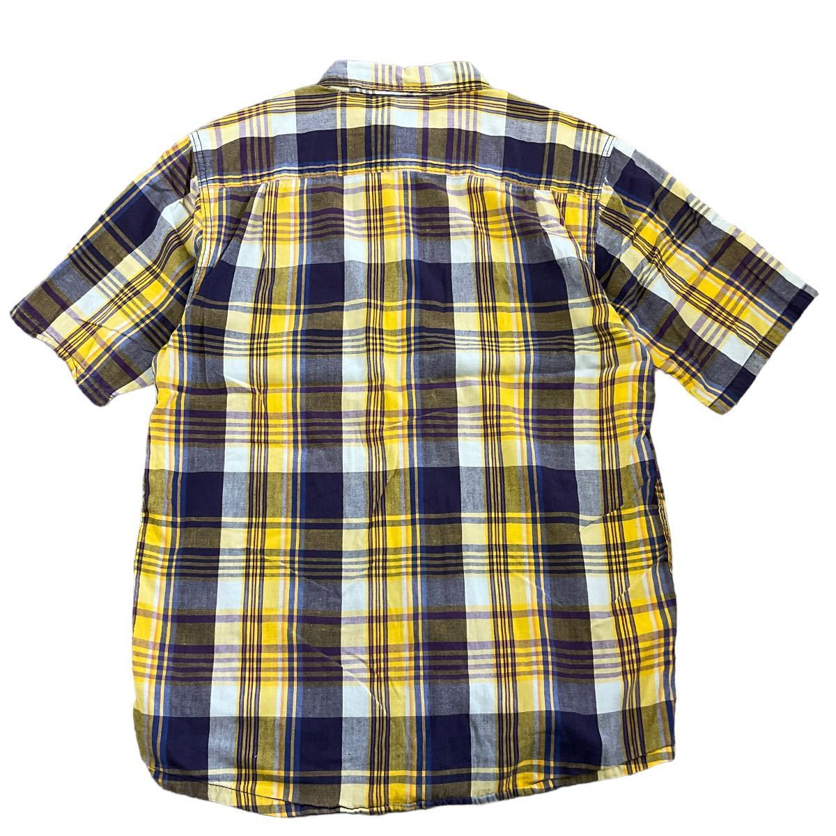 KAVU チェック柄 半袖 ボタンシャツ L イエロー×パープル チェック チェックシャツ シャツ アウトドア カブー_画像5
