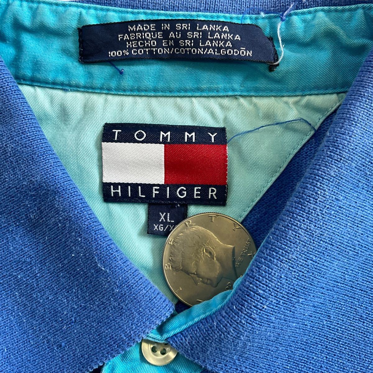 90s TOMMY HILFIGER XL 半袖 ポロシャツ ブルー ワンポイント 刺繍 半袖シャツ トミー ヒルフィガー ヴィンテージ_画像3