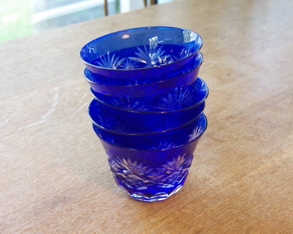 ◇江戸切子 ◇タブロー◇グラス・茶器◇青◇5個セット キッチン ◇江戸切子 ◇タブロー◇グラス・茶器◇青◇5個セット キッチン
