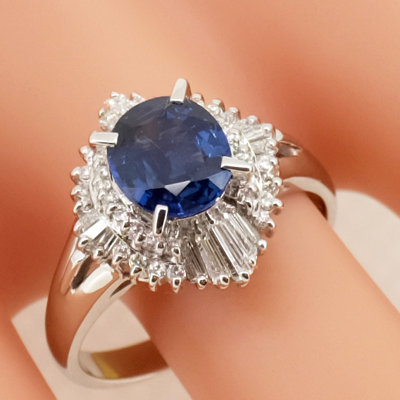 【新品同様】Pｔ900 ブルーサファイア ダイヤモンド リング S1.98ct　D0.45ct 指輪 サイズ17号 ソーティングカード付