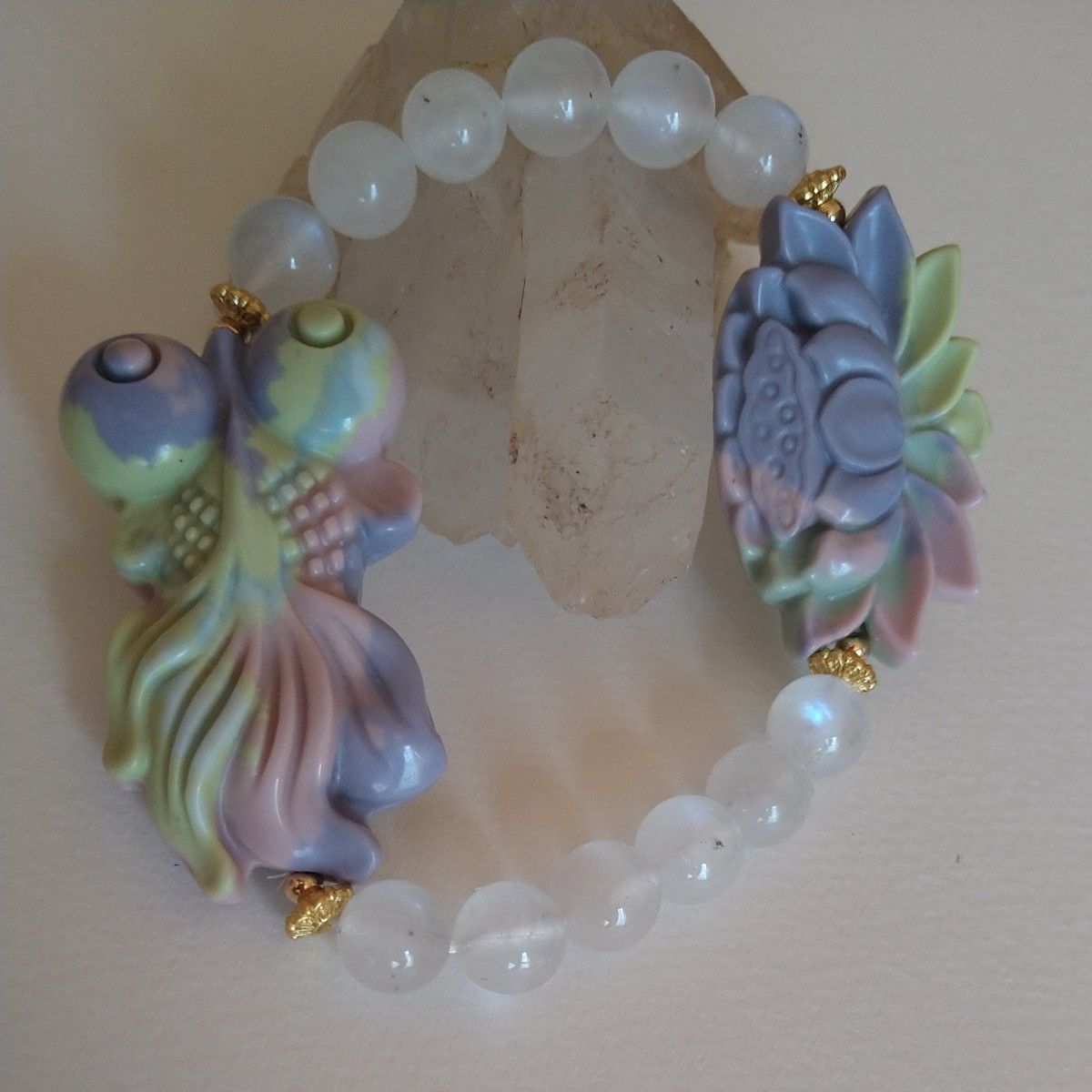 【ali di opale爆誕祭】最後のマカロンマーブルアラシャン金魚と蓮のブレスレット