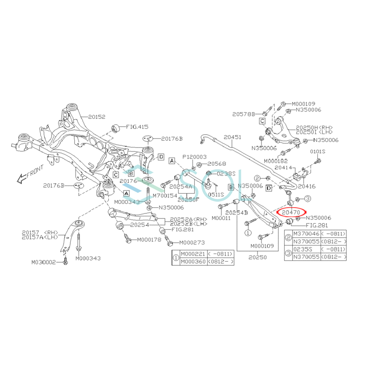 スバル インプレッサ(G12 G13 G23 GE2 GE6 GH2 GH6 GP3 RBB) リア スタビリンク スタビライザーリンク ナット付 左右共通 20470FG000_画像2