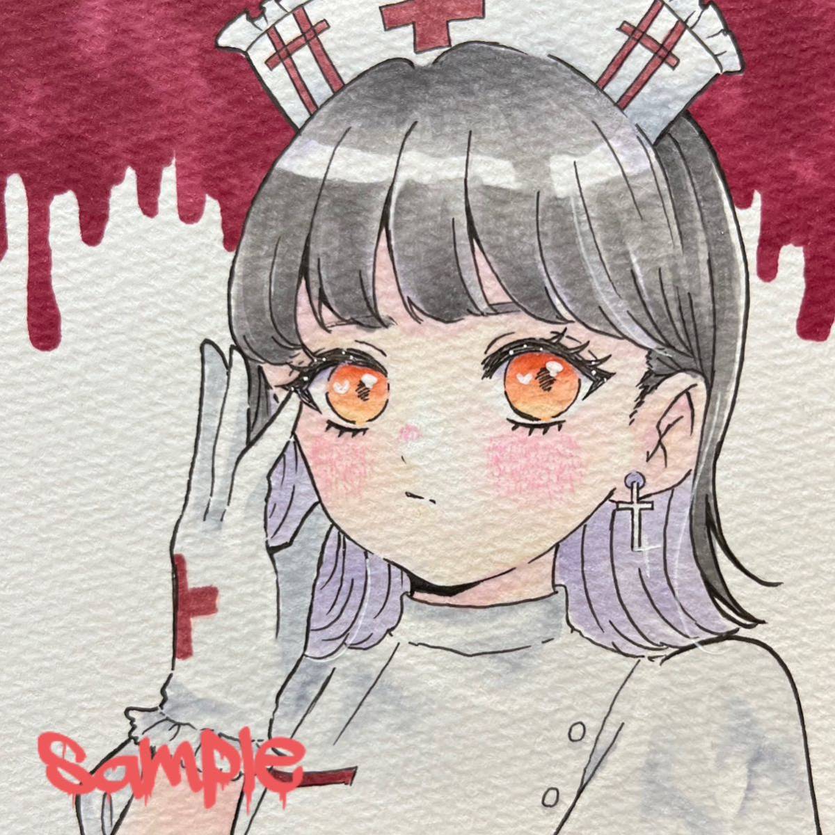  hand-drawn illustrations handwriting . original analogue girl ko pick postcard size illustration Halloween autumn nurse 