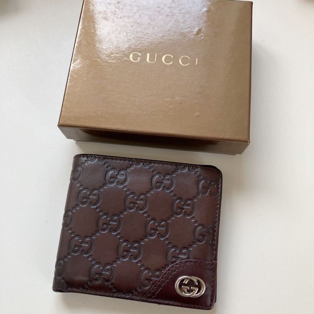 グッチ GUCCI 二つ折り財布 グッチシマ　ダークブラウン_画像1