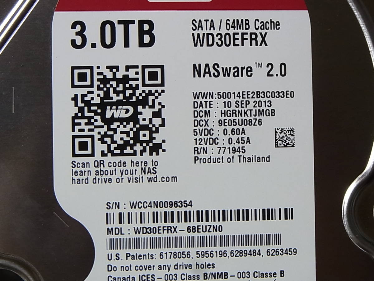 ◆WD RED NAS/WD30EFRX 3TB SATA600/64M/13224H/動作良好 ② (IH959S)_画像4