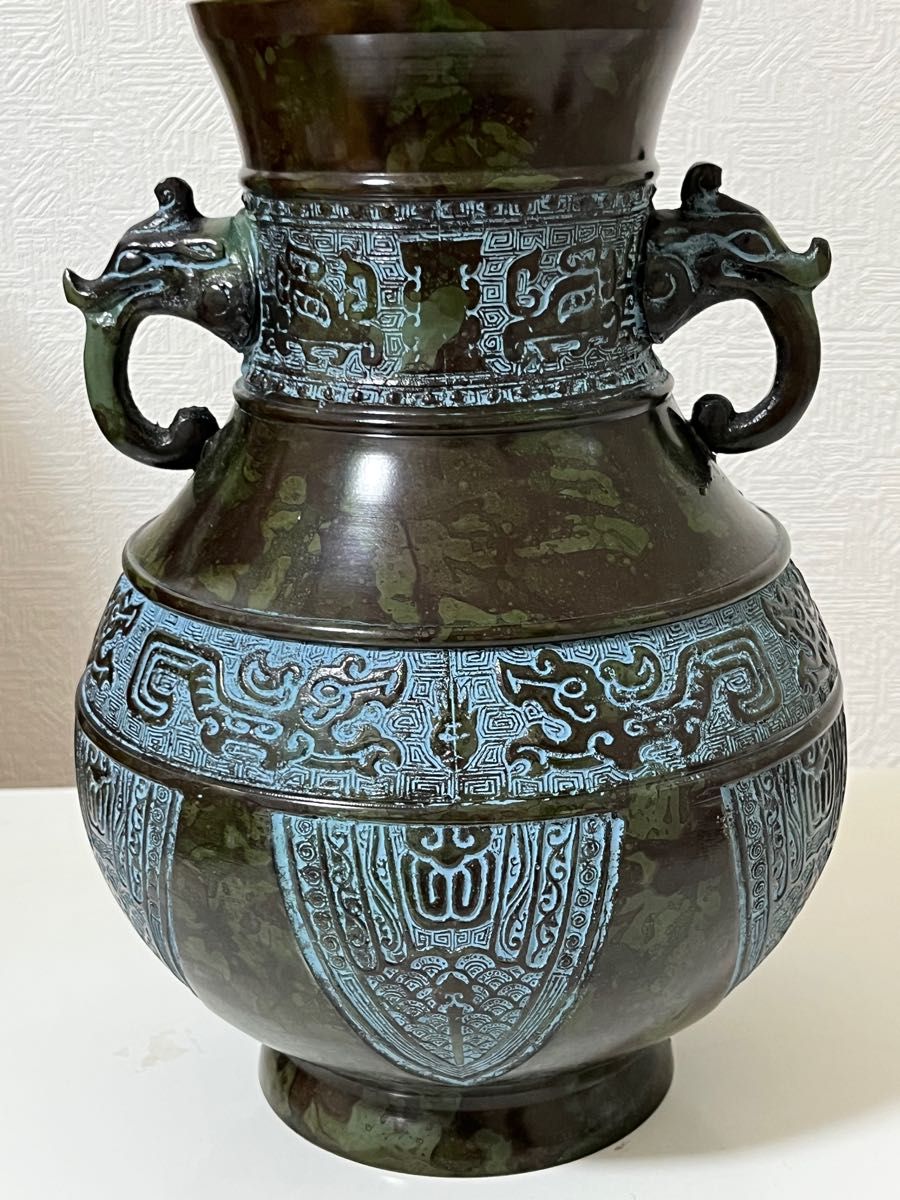 龍仙作 青銅 花瓶 鋳銅 高岡銅器 饕餮 獣耳 金属工芸|Yahoo 龍仙作 青銅 花瓶 鋳銅 高岡銅器 饕餮 獣耳 金属工芸|Yahoo